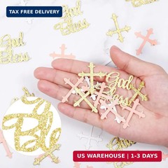 Marspark 300 Pcs Baptism Confetti Glitter Cross God Bless Table Confetti Cross D