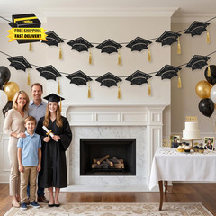 Graduation Cap Banner 2026 – Black Glitter Grad Party Decorations for Class of 2