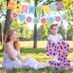 Hello Spring Banner Colorful Sun Flower Spring Party Banner Wildflower Garlan…