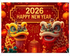 2026 Chinese New Backdrop 8x6ft Lion Dance Lantern Banner for Celebrations