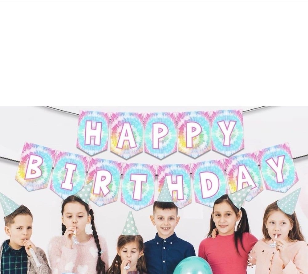 15-Piece Tie-Dye Party Happy Birthday Banner Pennant Set Party Decorations New