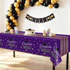 Graduation Tablecloth 54″x108″ Purple Gold Disposable Plastic 3 Pack