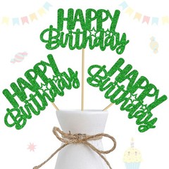 Happy Birthday Centerpiece Sticks Green Glitter Table Toppers Sign 12 PCS