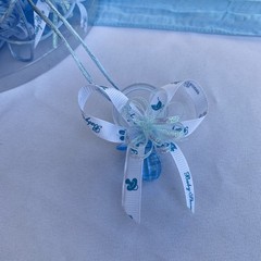 Lot of White Table Sheets (8), Blue Runners (12), Blue Pacifier Necklaces (17)