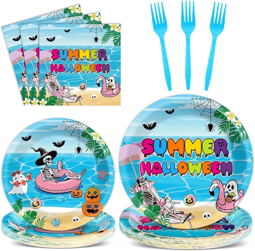 96PCS Summer Halloween Birthday Party Decoration Halloween in Summer Skeleton