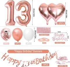 Rose Gold 13th Birthday Decorations for Girls Women, Happy 13th Birthday Bann…
