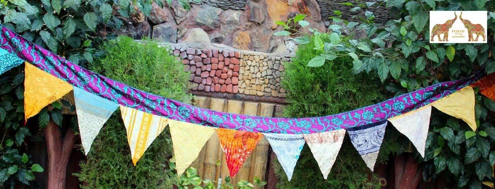 Multicolor Indian Garland Decoration Silk Sari Bunting 19 Flag Tea Party Banners