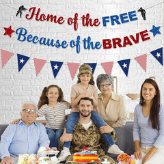 Pre-Strung Memorial Day Decorations Banner Thank You Veterans Days Glitter Blue