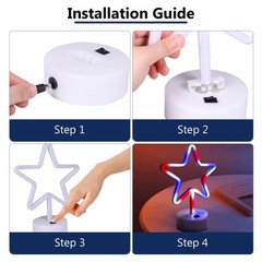 2 Pack Patriotic LED Neon Star Lights – Battery/USB Powered Red White Blue Decor