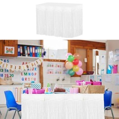 2 Pcs 29×108 Inch Light White Metallic Foil Fringe Tinsel Table Skirts