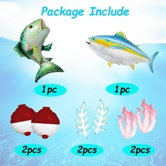 8 Pcs Fishing Balloon Set – Realistic Trout, Tuna, Bubble and Seaweed Foil Ba…