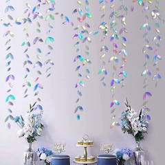 Iridescent Paper Leaf Snowflakes Garland Mermaid Birthday Tea Party Hanging