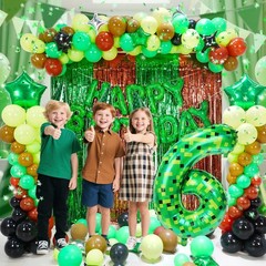 40in Pixel Giant Number 6 Balloon Decorations, Miner Theme Green Foil Balloon…