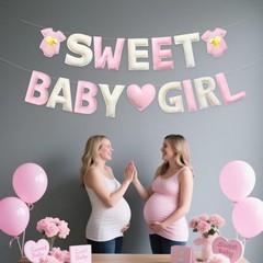 Pink Baby Shower Decorations Pre-Strung Handmade Felt Sweet Baby Girl Sign Ba…