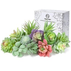 HappyHapi 12 Pcs Artificial Succulents Mini Fake 12 pack, Flocked Green
