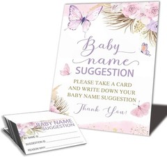 Baby Shower Butterfly Floral Theme Name Suggestion Set Standing Sign & 50 Ticket