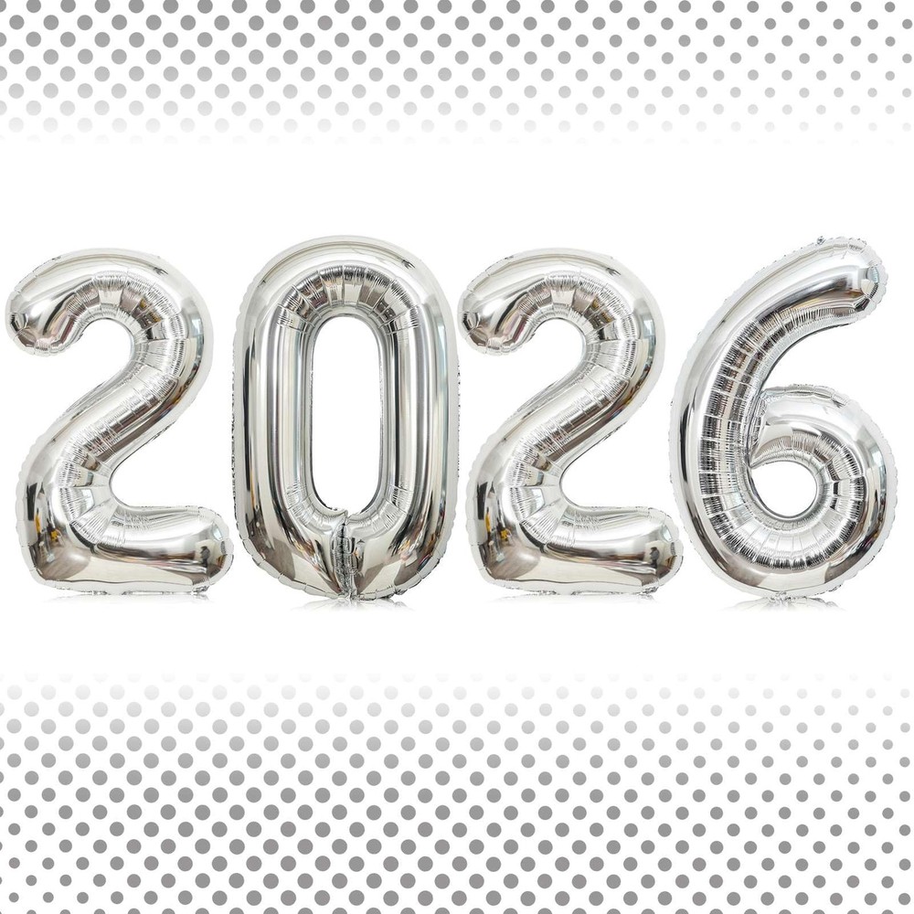 40 Inch Silver Number 2026 Balloons, Big Large Size Giant 2026 Number Balloon…