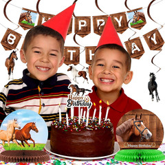 29 Pieces Horse Party Decorations Horse Birthday Banners Cowboy Hanging Swirls H