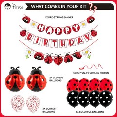 Pirese Ladybug Birthday Decorations, Party 7 inches x 8 inches, Red