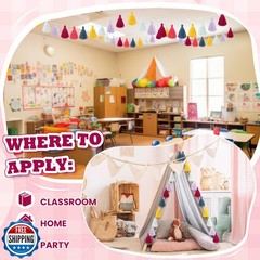 WILLBOND 4 Pcs Rainbow Tassel Garland Boho Classroom Decor Colorful Pastel Su