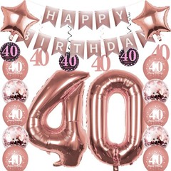 Rose Gold 40th Birthday Decorations Kit with 32 Inch Number 40 Foil Balloon, …