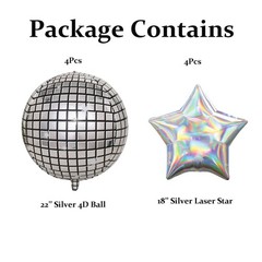 8 Pcs 22 inch Disco Balloons Silver Star Balloons for 70s Disco Party Dancing…