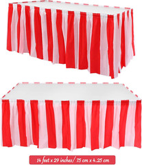 2 Pieces Red and White Striped Table Skirt Carnival Theme Table Skirts for Ci…