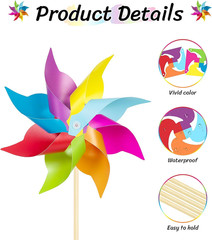 12 Pack Rainbow Pinwheels for Yard and Garden,Rainbow Party Decorations for Kids