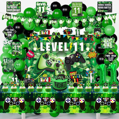 11Th Birthday Decorations for Boys, 149Pcs Green Video Game Level 11 Party Suppl