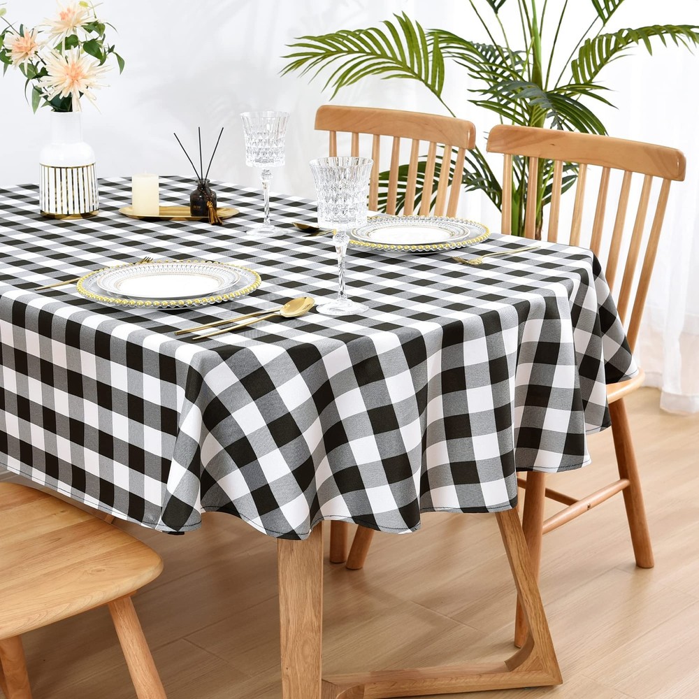 Wolkemer Farmhouse Oval Checkered Tablecloth 60×120″ Black White Gingham