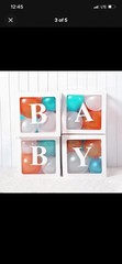 4 Pcs Baby Boxes with Letters And Balloon for Baby Shower Gender Reveal (blue)