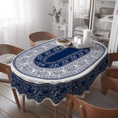 Oval Tablecloth 60×84 Inch, Navy Boho Style Retro Rustic Classic French Polyeste