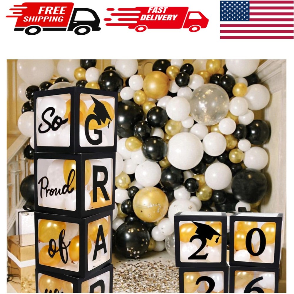 Elegant Black Balloon Boxes – Graduation Decorations for Class of 2026 Parties