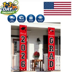 Pre-Assembled Red and Black Graduation Banners for Class of 2026 | 2-Piece Set