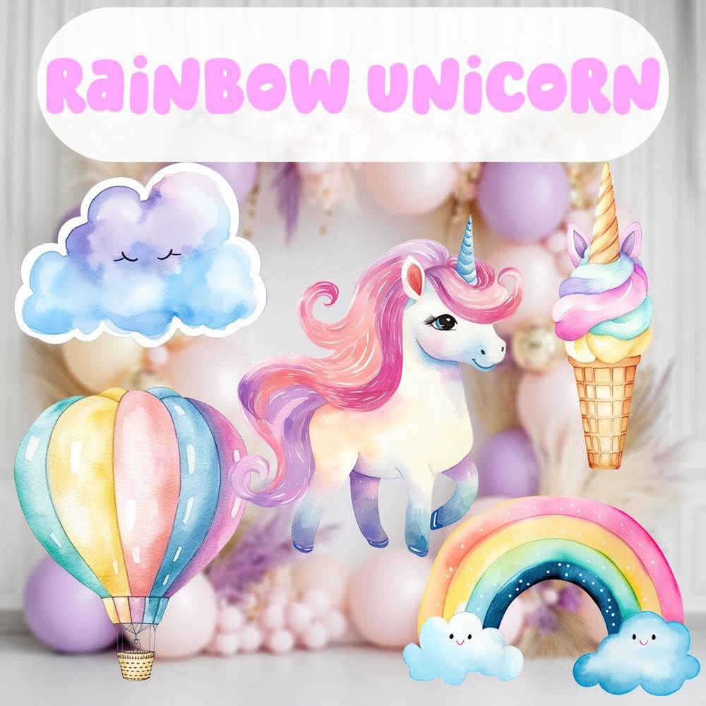 Unicorn Theme Party, Unicorn Cutouts, Rainbow Decor, Unicorn Birthday Props