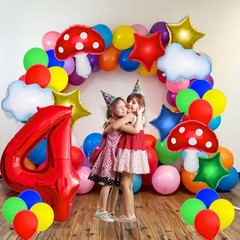 26Pcs Cloud Mushroom Star Number Balloons Kit White Red Yellow Blue Foil Ball…
