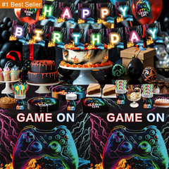 Video Game Birthday Decorations, Game on Birthday Party Supplies, Paper Plate, N