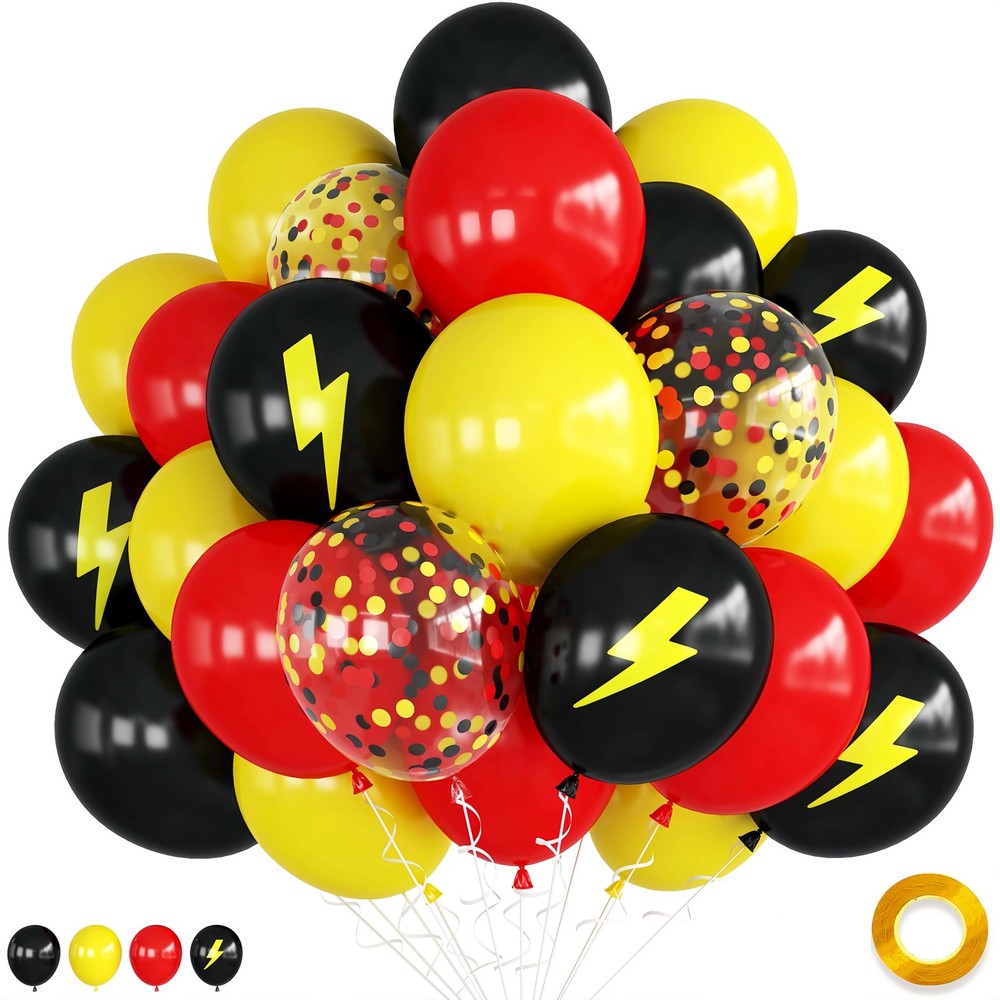 Red Yellow Black Balloons, 12 inch Lightning Cartoon Ball Anime Balloon Birth…