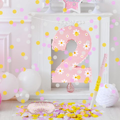Daisy Birthday Decorations, Daisy Number 2 Piñata with Blindfold Stick Blindfold