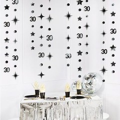 Black 30th Birthday Decorations Number 30 Circle Dot Twinkle Star
