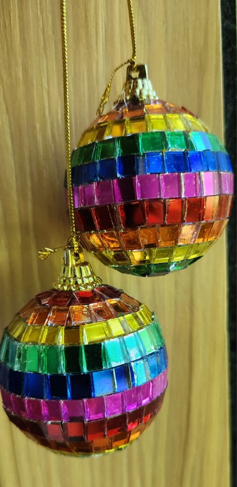 Rainbow Mini Disco Ball PRIDE Christmas Ornament or Rear View Mirror – Set of 2