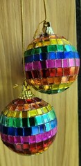 Rainbow Mini Disco Ball PRIDE Christmas Ornament or Rear View Mirror – Set of 2