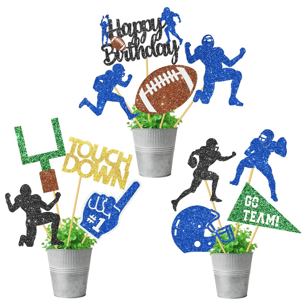 16PCS Glitter Football Party Centerpiece Sticks Birthday Decorations Table Sport