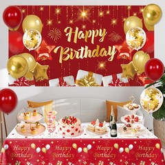 Red and Gold Birthday Decorations 72pcs Balloons Backdrop Table Cover – Party