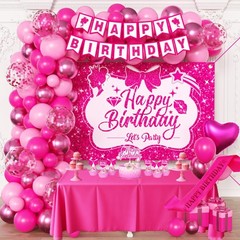 Pink Birthday Party Decorations for girls,Birthday Banner,Pink Backdrop,Hot P…