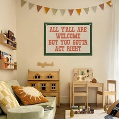 Welcome Wall Hanging Canvas Banner, Classroom Decor, Western Vintage Linen Ba…