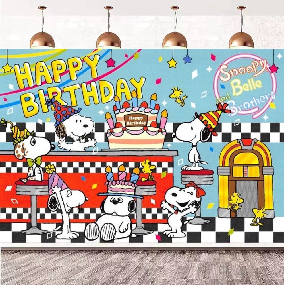 Snoopy Theme Happy Birthday Backdrop 5×4.5ft,for Kids Birthday Party Decoration