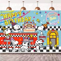 Snoopy Theme Happy Birthday Backdrop 5×4.5ft,for Kids Birthday Party Decoration