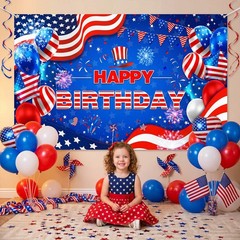 Red White and Blue Birthday Decorations Extra Large 4th of July Banner for Indep