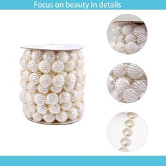 Coastal Seashell Garland with Seaweed & Pearls，This 30-foot ivory shell garland